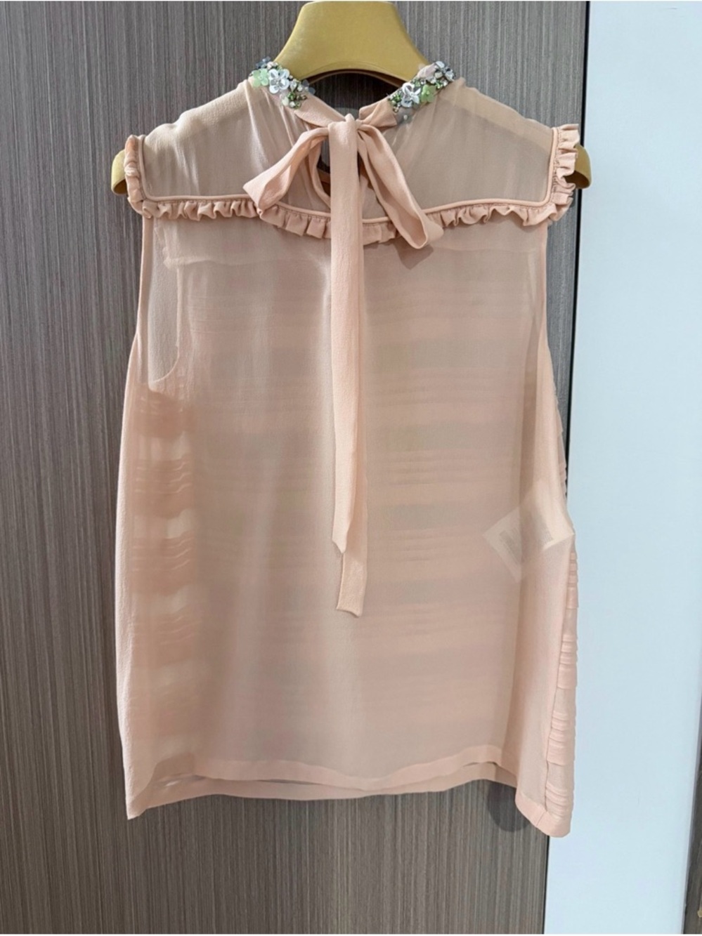 🚩steal Miu Miu Blush Pink Ruffle Trim Embellished Neck Camisole - Picture 2 of 8